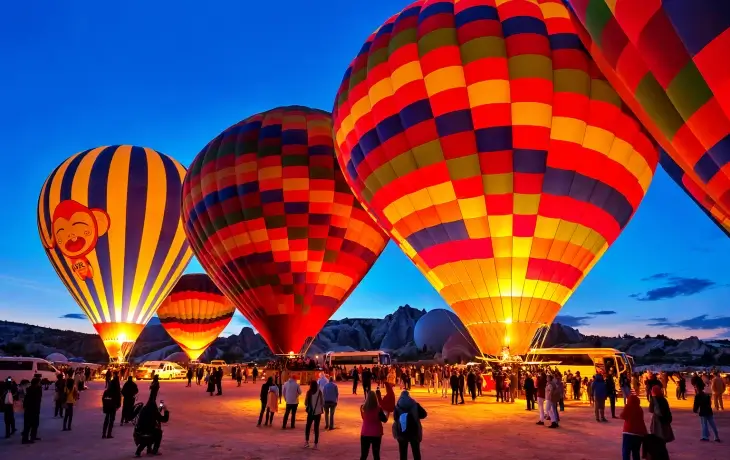 Göreme’de sıcak hava balonlarının kalkış anı, Kapadokya balon manzarası ve gün doğumu atmosferi